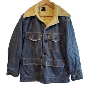 Vintage Sears Roebucks Denim Jacket Mens Sz 44R Blue 70s Sherpa Western Trucker